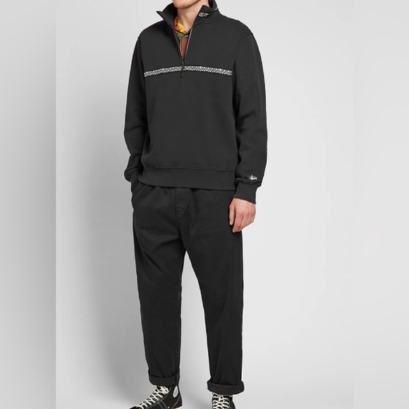 STUSSY WOVEN TAPE MOCK NECK 1/4 ZIP-UP (BLACK) - Picture 3 of 10